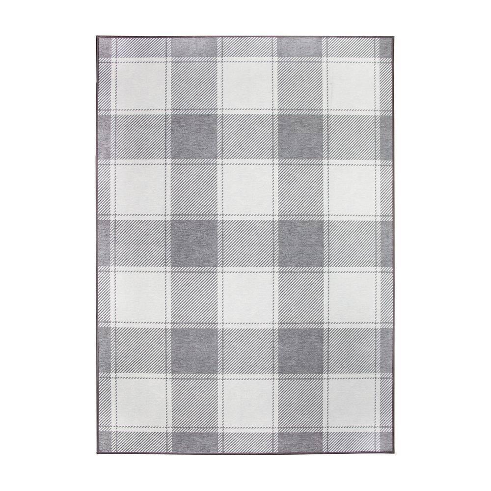 My Magic Carpet Buffalo Plaid Grey And White Plaid Flatweave Brown/Ivory Washable Area Rug | Wayfair