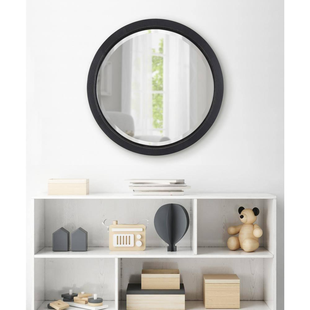 18" x 18" Hogan Round Framed Decorative Wall Mirror Black - Kate & Laurel All Things Decor: Modern Farmhouse Style, Solid Wood