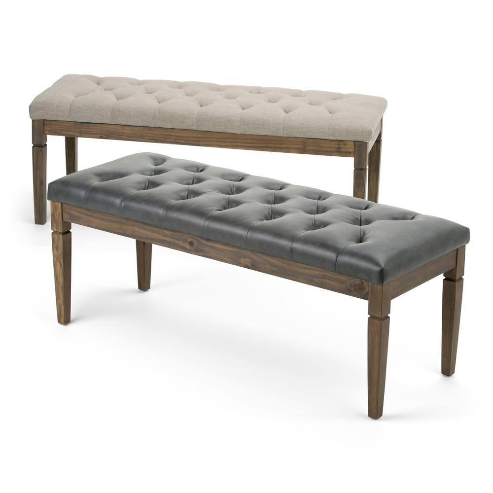 SIMPLIHOME Waverly 48 inch Wide Traditional Rectangle Tufted Ottoman Bench in Slate Grey Vegan Faux Leather, Assembled, For the Living Room and Bedroom