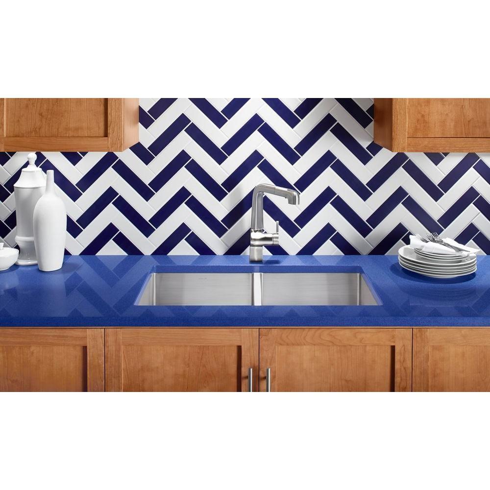 Strive 32" L x 18-1/4" W x 9-5/16" Under-Mount Double-Equal Kitchen Sink with Basin Rack