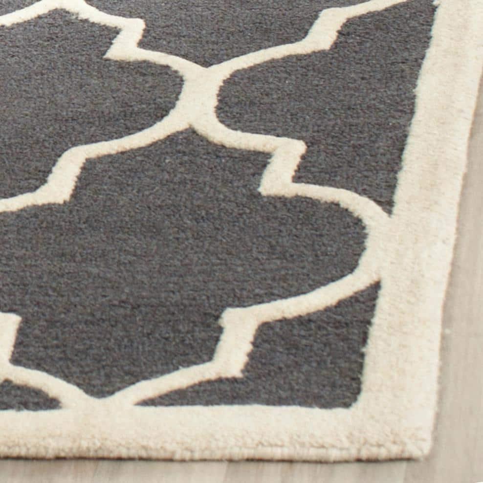 SAFAVIEH Cambridge Kevin Geometric Wool Area Rug, Dark Grey/Ivory, 10' x 10' Square