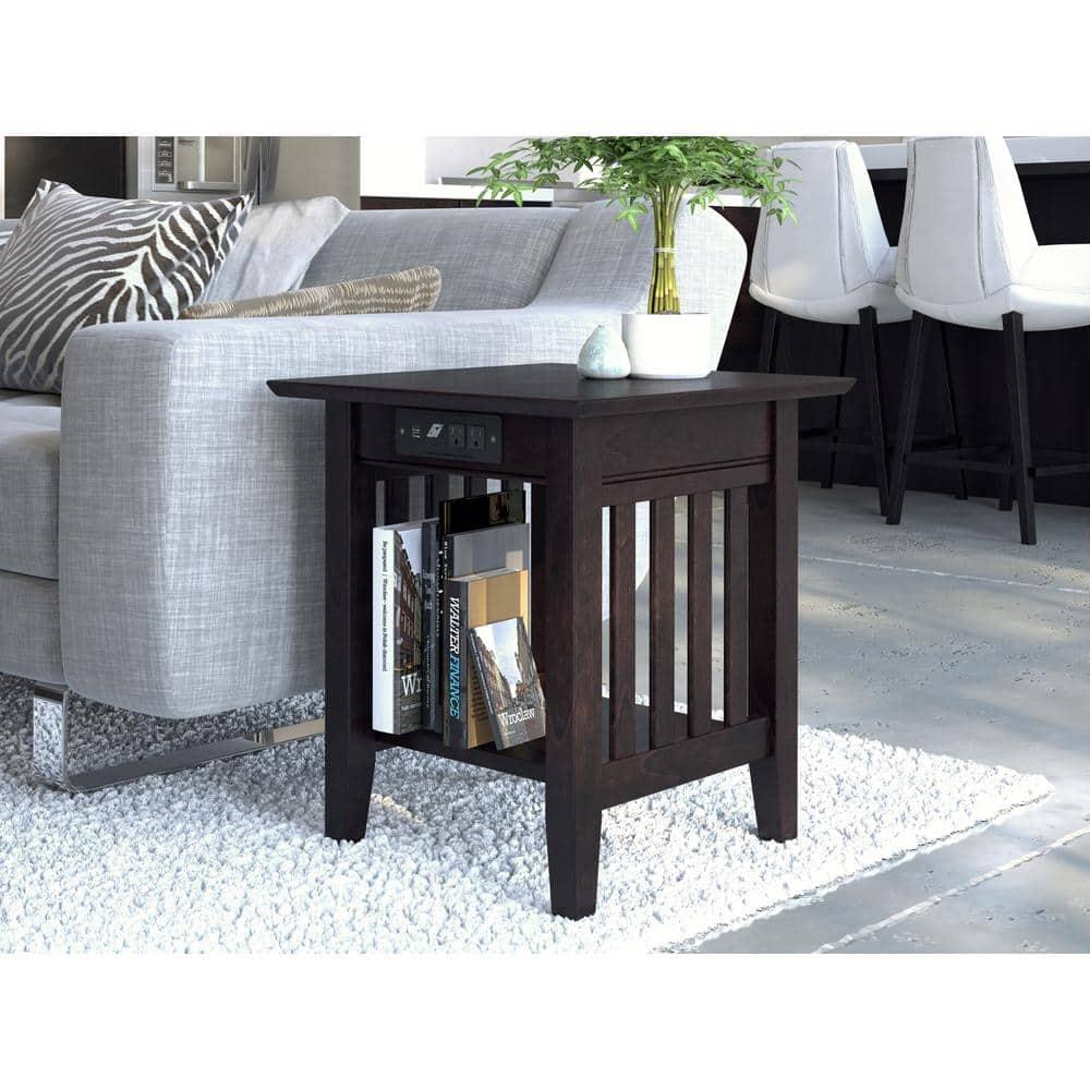 Mission End Table with Charging Station in Espresso