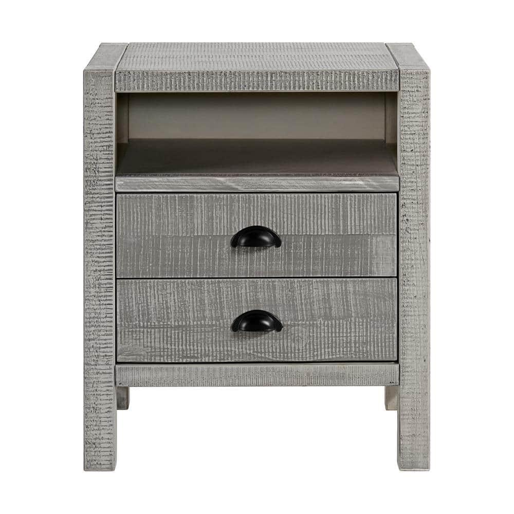 Windsor 2-Drawer Wood Nightstand for Kids Bedroom - Rustic Painted Finish, Metal Glides, Open Shelf Storage, Pine Wood Construction, 22 in. W x 17 in. D x 25 in. H, Distressed Look