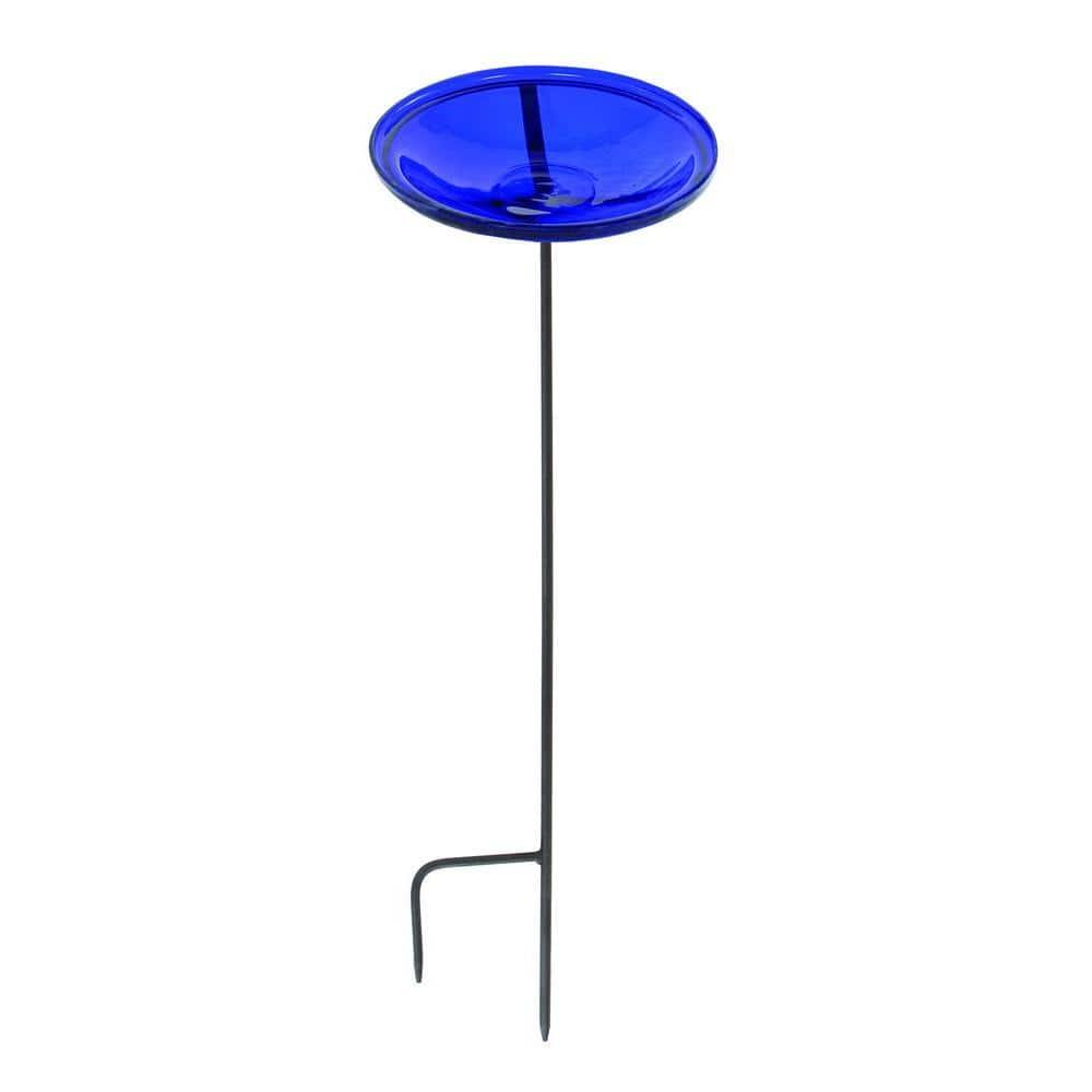 Winston Porter Crackle Glass Birdbath Bowl with Stake, 14-in