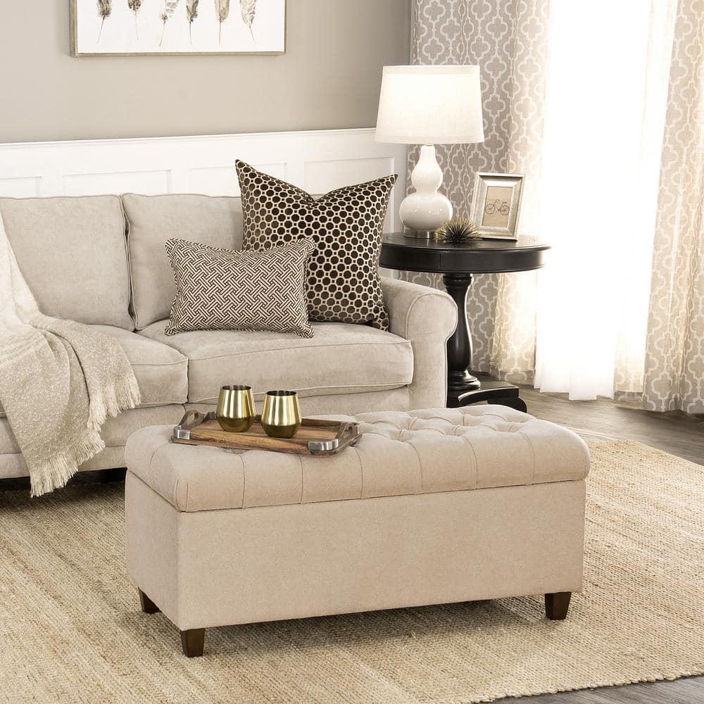 Ainsley Button Tufted Storage Bench - Oatmeal - HomePop