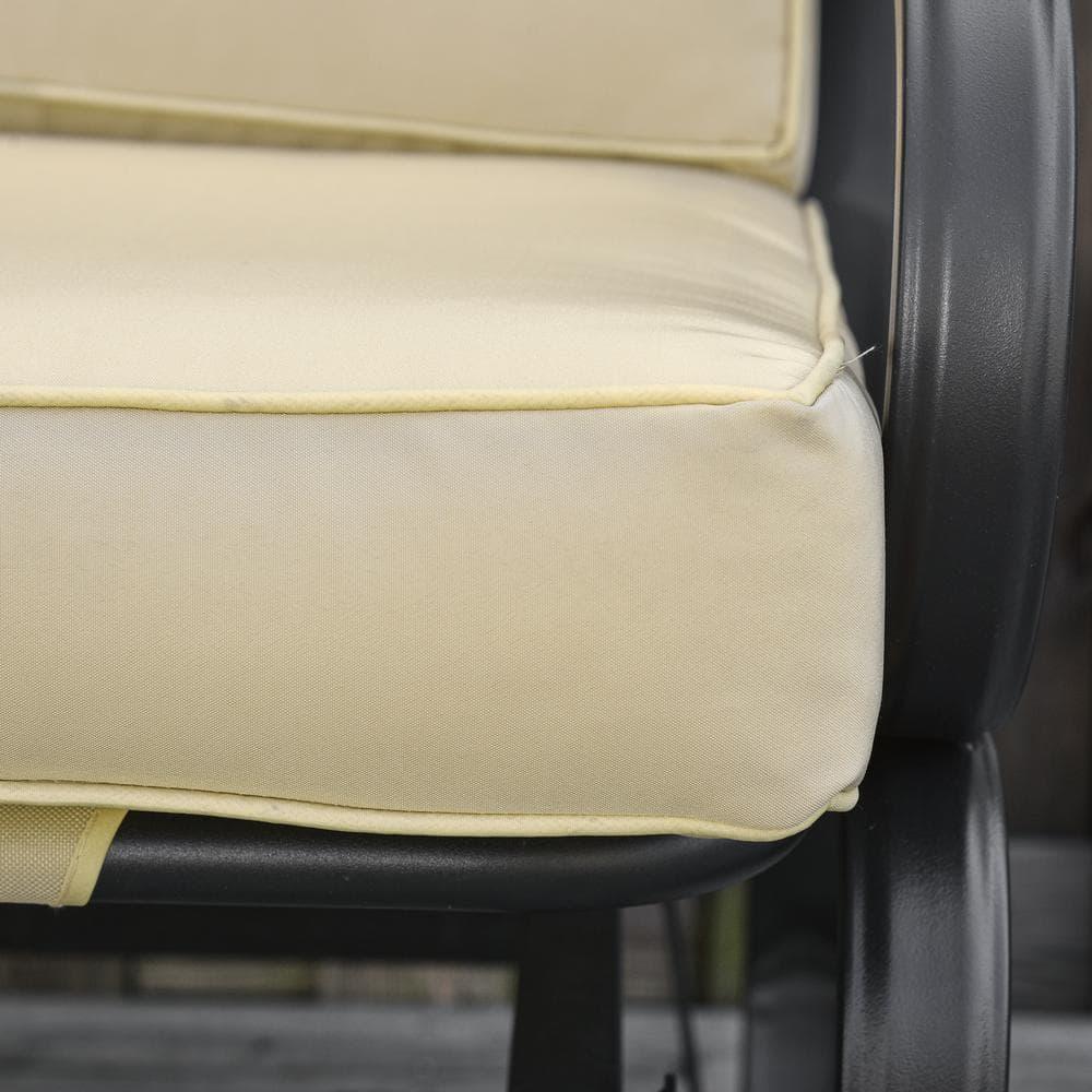 Outsunny Patio Glider Bench with Padded Cushions and Armrests, Outdoor 2-Person Swing Rocking Chair Loveseat with Sturdy Frame, Beige