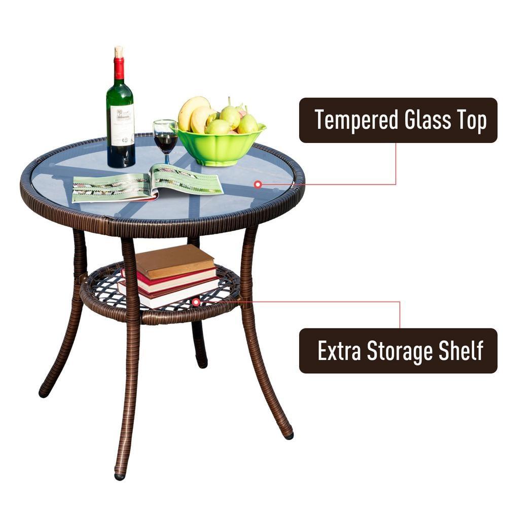 Outsunny 3-Piece Bistro Set Outdoor Wicker Furniture Set with Rattan Rocking Chair, Side Table for Patio Backyard Garden and Balcony