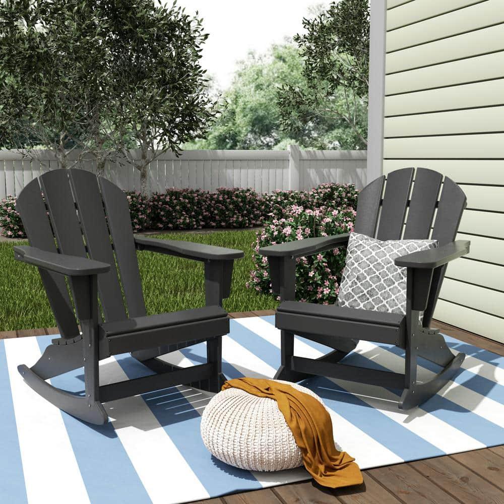 SERWALL Modern Outdoor Rocking Chairs Set of 2, All Weather Adirondack Rocker for Porch, Backyard, Garden, Gray