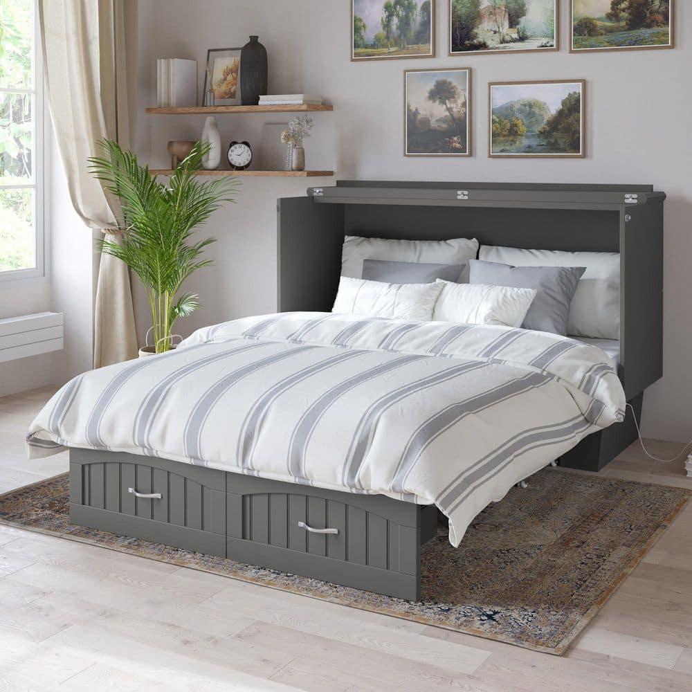 Queen Nantucket Murphy Bed Chest USB Turbo Charger Gray - AFI: Space-Saving, Built-In Charging, No Box Spring Required