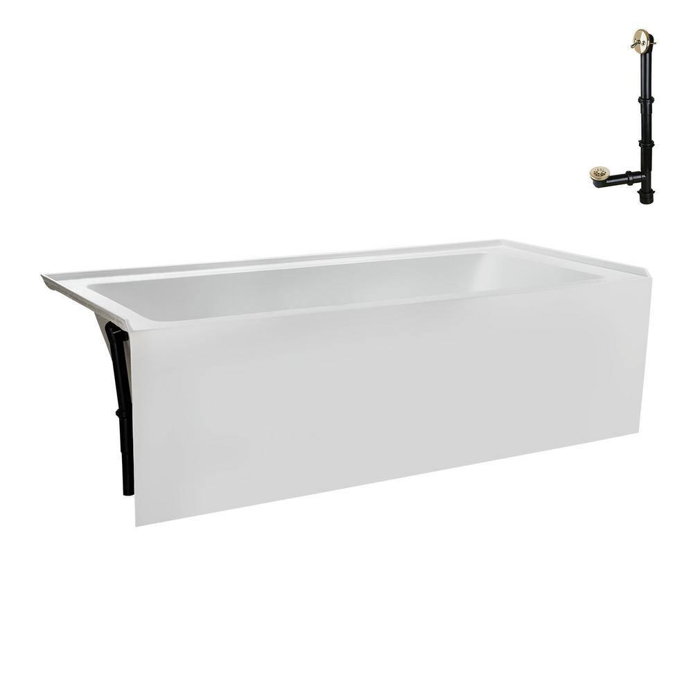 Streamline Bath Streamline 60 in. x 30 in. Acrylic Left-Hand Drain Alcove Bathtub in Glossy White With External Drain NAL-5320-PBR