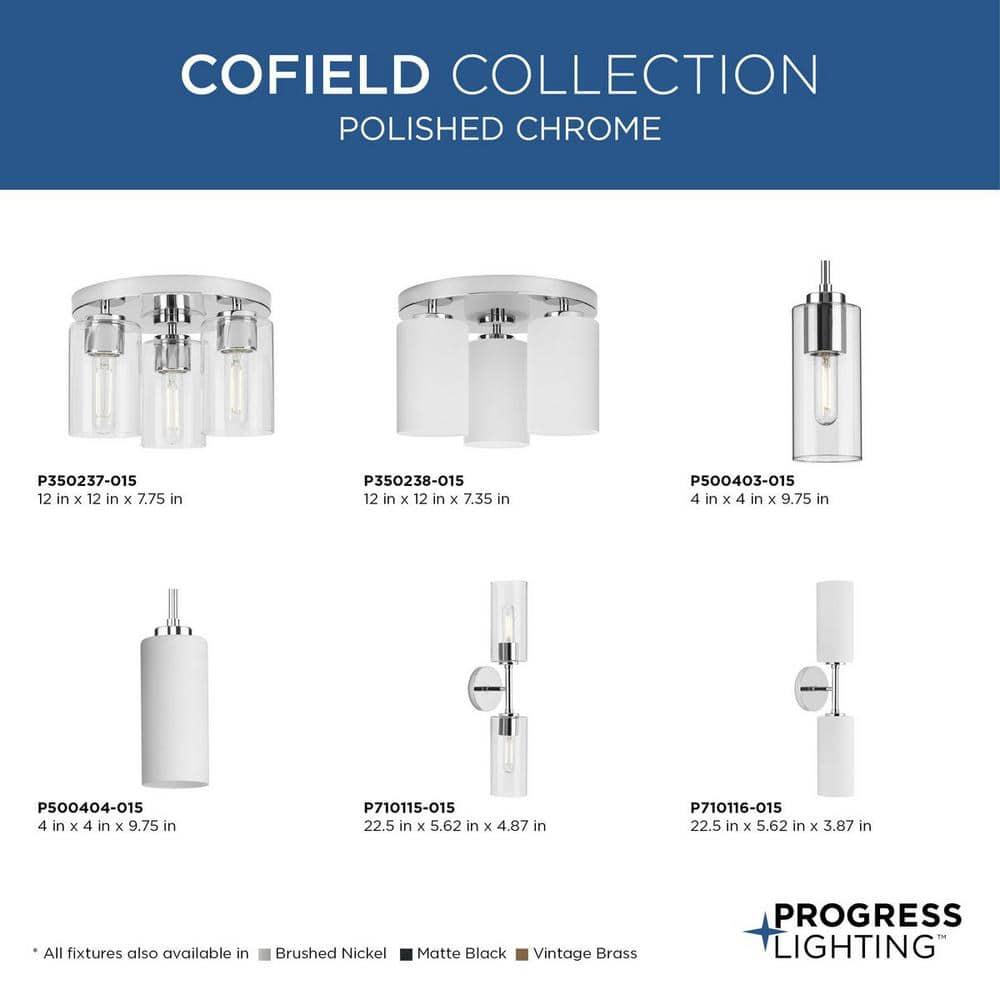 Progress Lighting Cofield 2-Light Wall Bracket, Polished Chrome, Cylindrical Glass Shade
