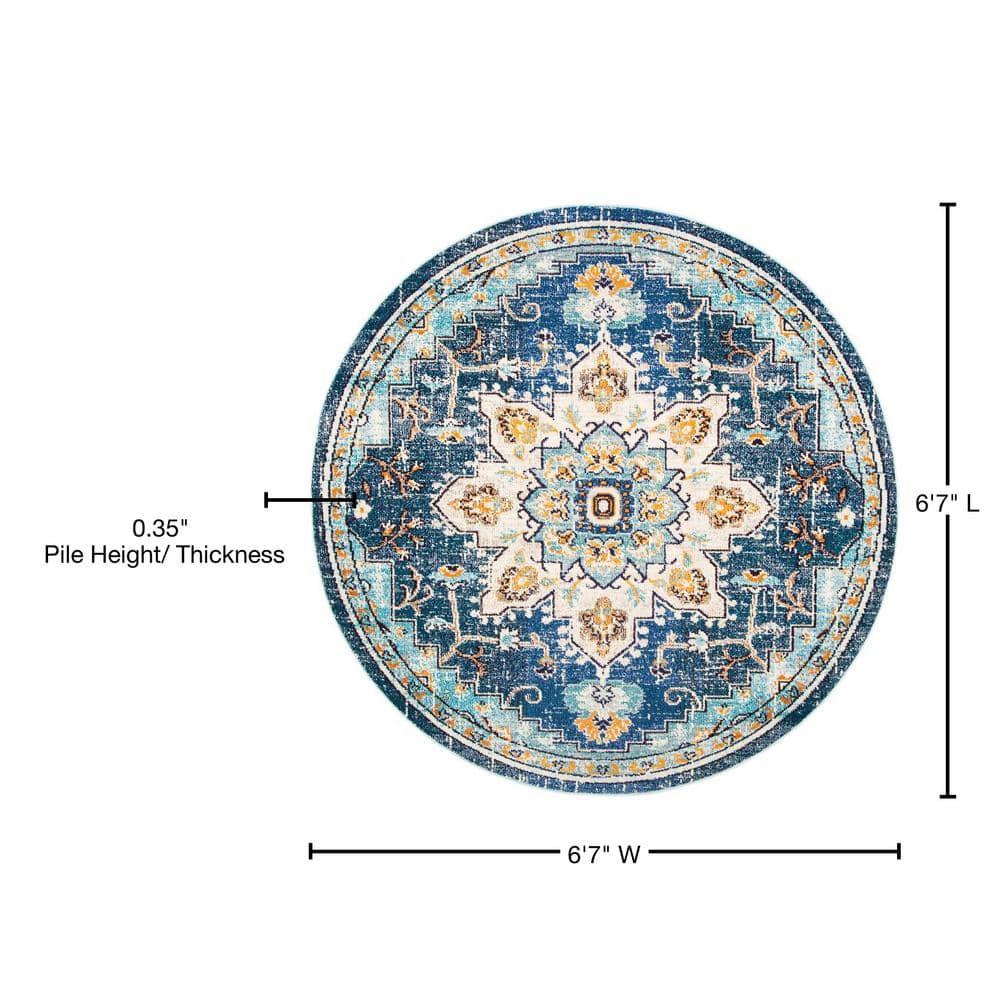 Madison MAD473 Power Loomed Indoor Area Rug - Blue/Light Blue - 6'7" Round - Safavieh