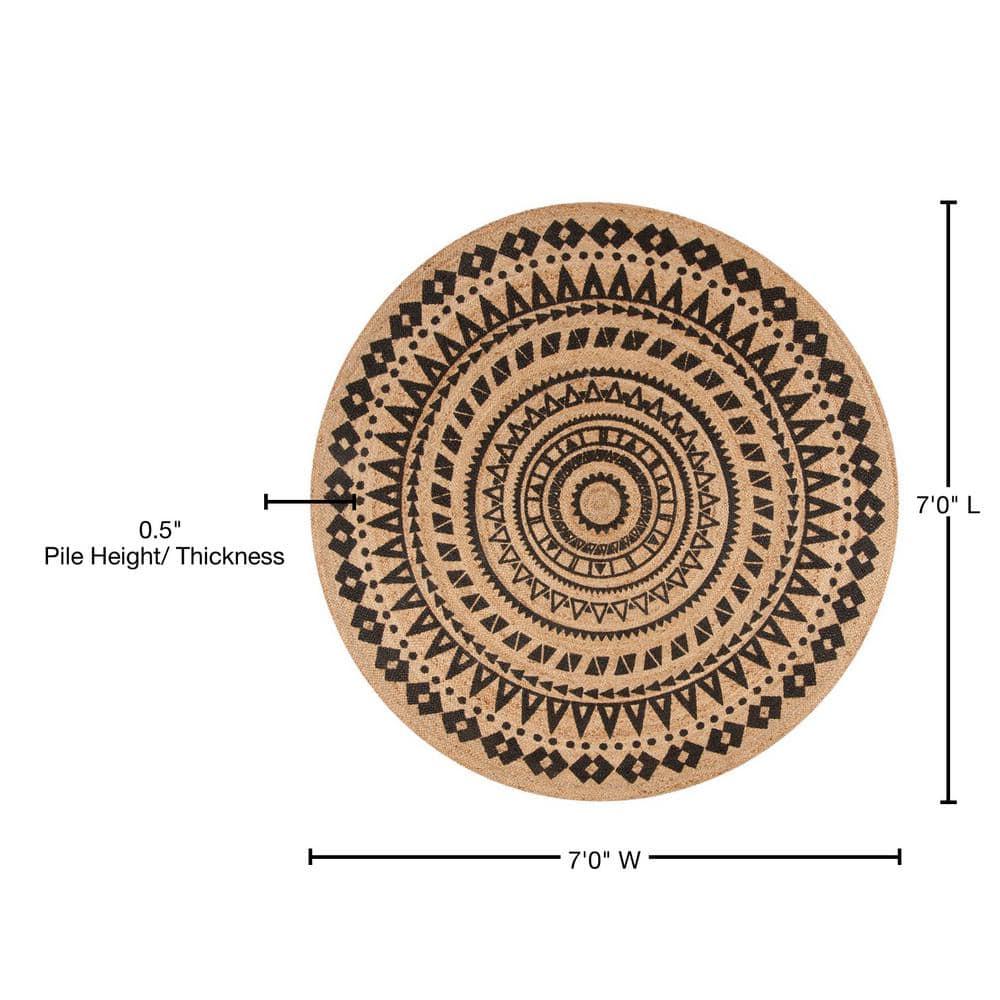Natural Fiber NF802 Hand Woven Indoor Area Rug - Black/Natural - 7' Round - Safavieh