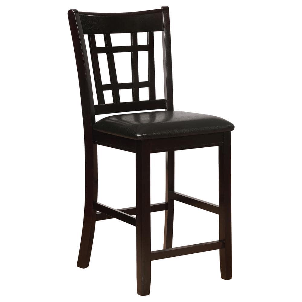 Espresso Oak Veneer Counter Height Dining Set with Black Fabric Chairs