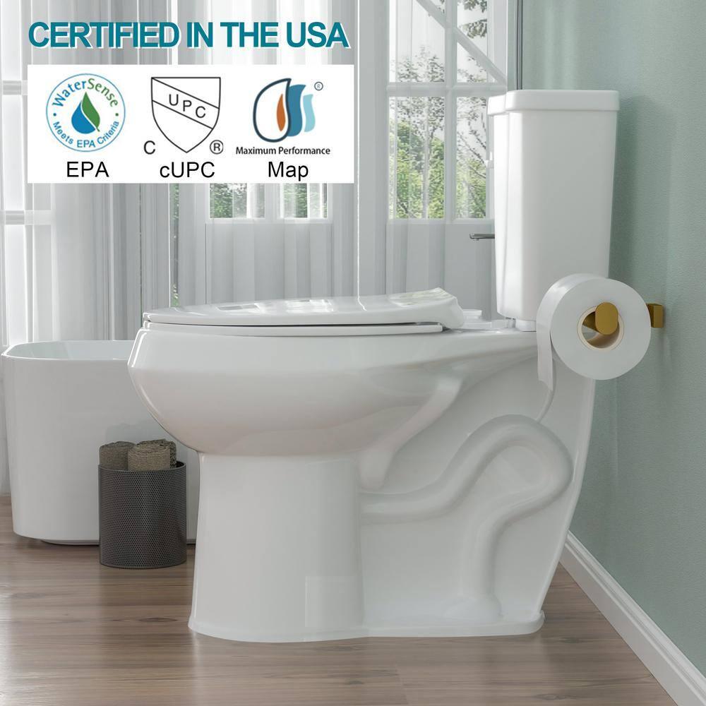 19 in. 2-Piece Toilet 1.1/1.6 GPF Dual Flush Round White Toilet ADA Height with Soft-Close Seat