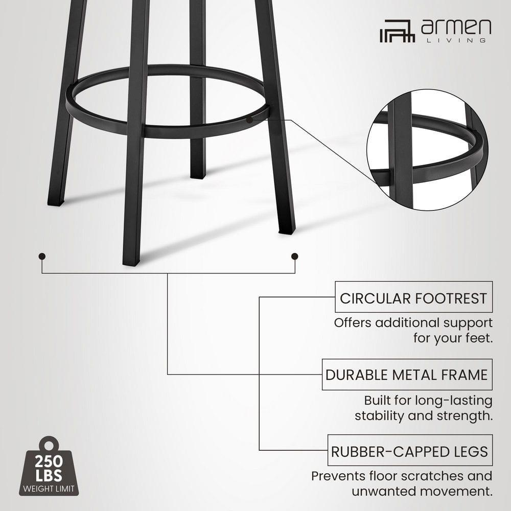 Lorin 26" Counter Height Swivel Bar Stool in Black Finish and Gray Faux Leather