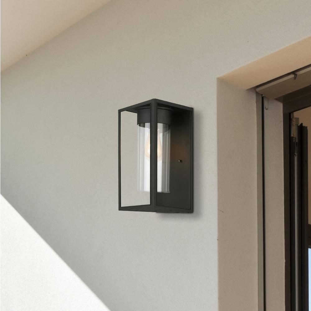 1-Light Outdoor Wall Sconce Modern Dimmable LED Waterproof Indoor/Outdoor Wall Lantern with Clear Glass, Black,Matte Black