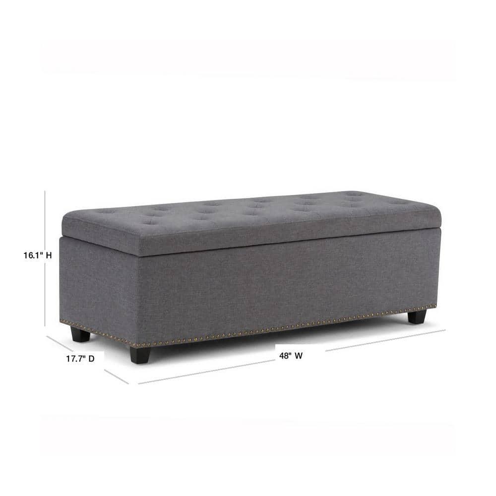 Simpli Home Hamilton 48" Transitional Rectangle Ottoman in Gray Linen Look Fabric