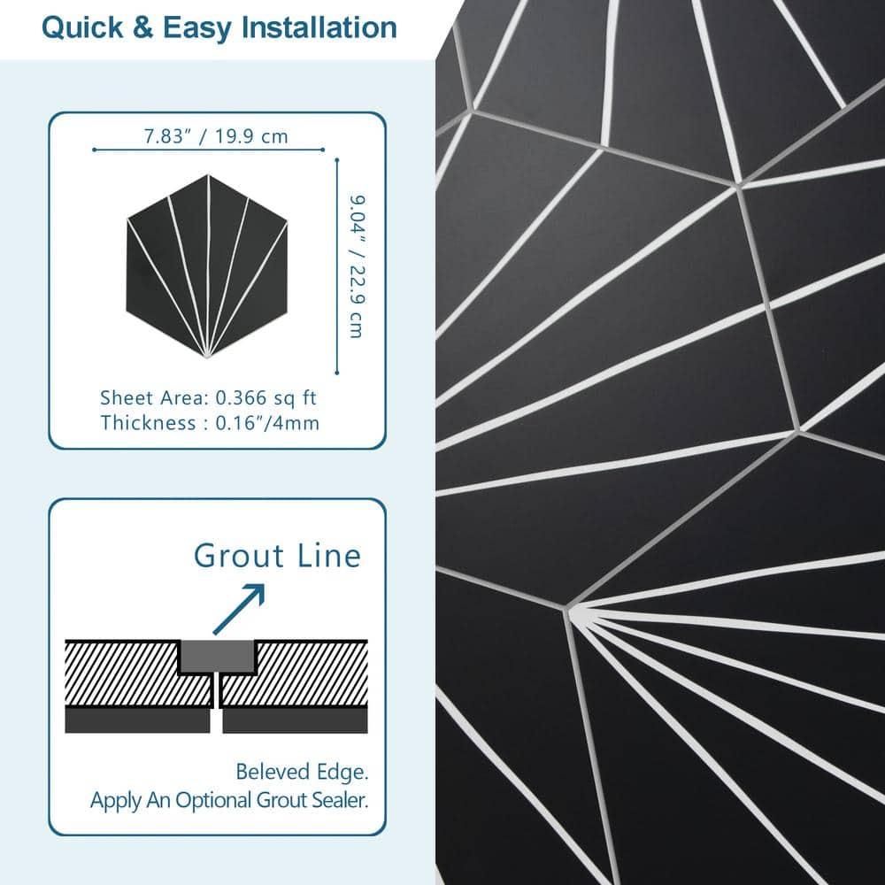 8" x 9" x 4mm Peel and Stick Floor Tile Hexagon Vinyl Flooring