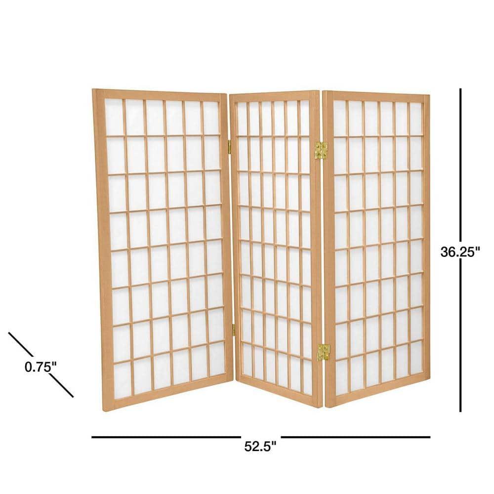 3' Tall Window Pane Shoji Screen - Natural (3 Panels) - Oriental Furniture