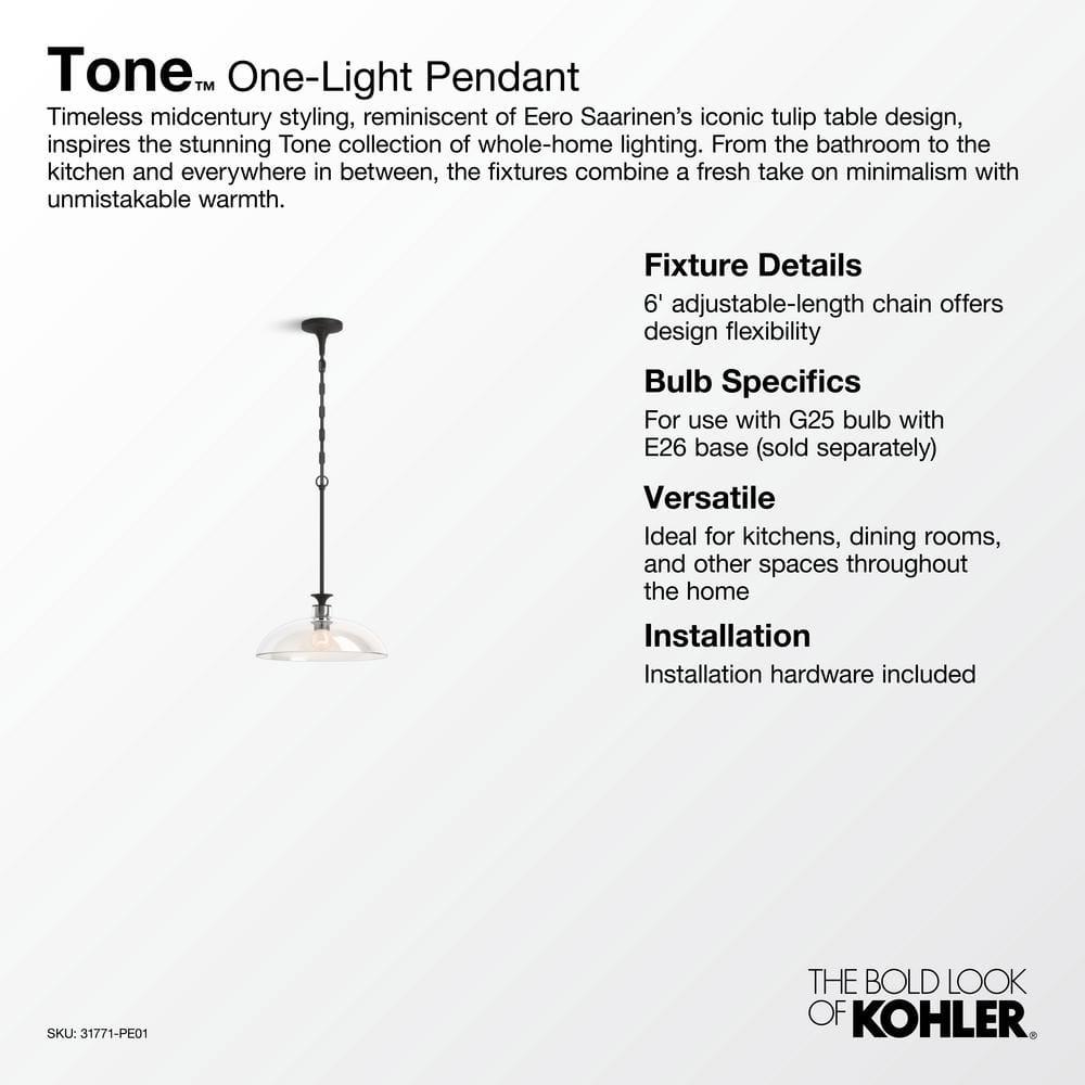 Tone 1 Light Pendant Lighting Fixture for Kitchen Island, 6' Adjustable Cord Length