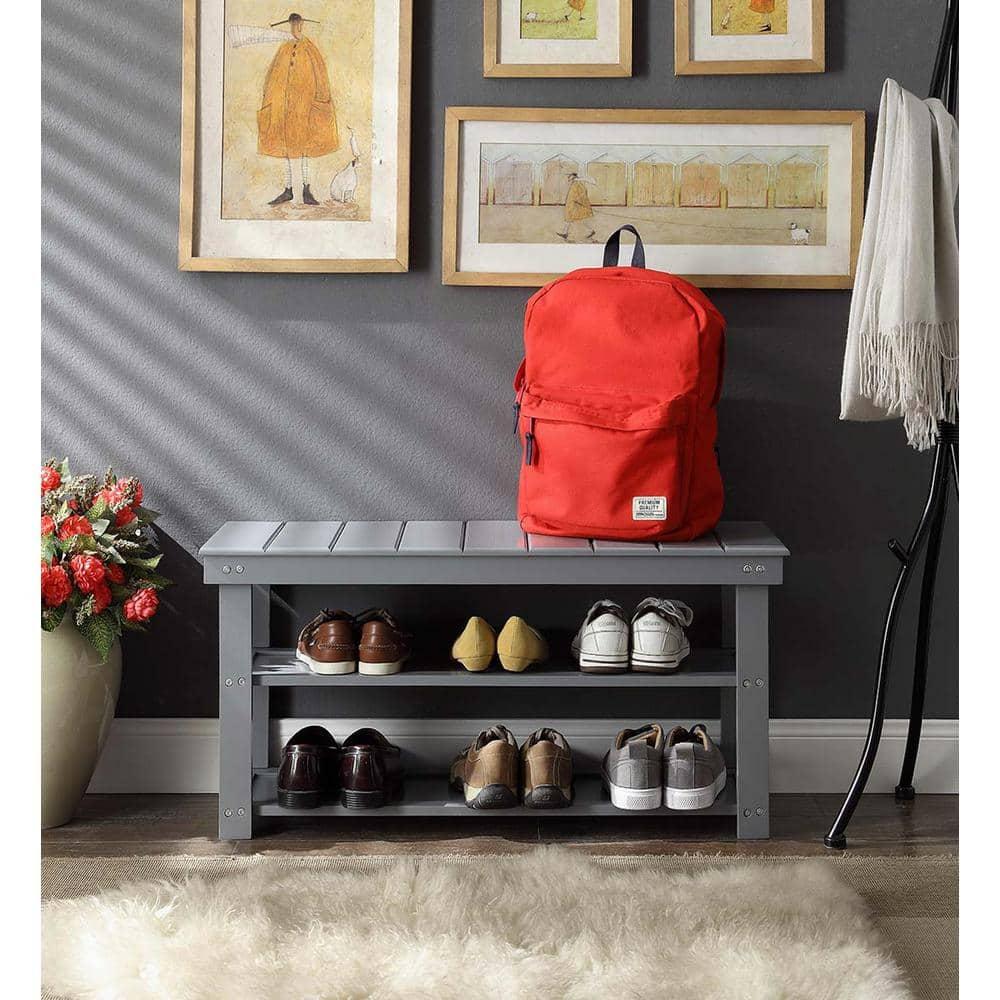 Convenience Concepts Oxford Utility Mudroom Entryway Bench in Gray Wood Finish