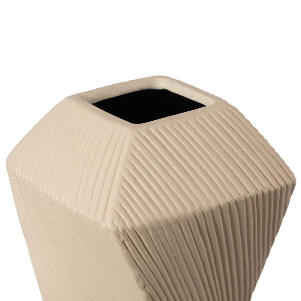 Uniquewise 7" H Decorative Ceramic Square Twisted Centerpiece Table Vase Beige, Small