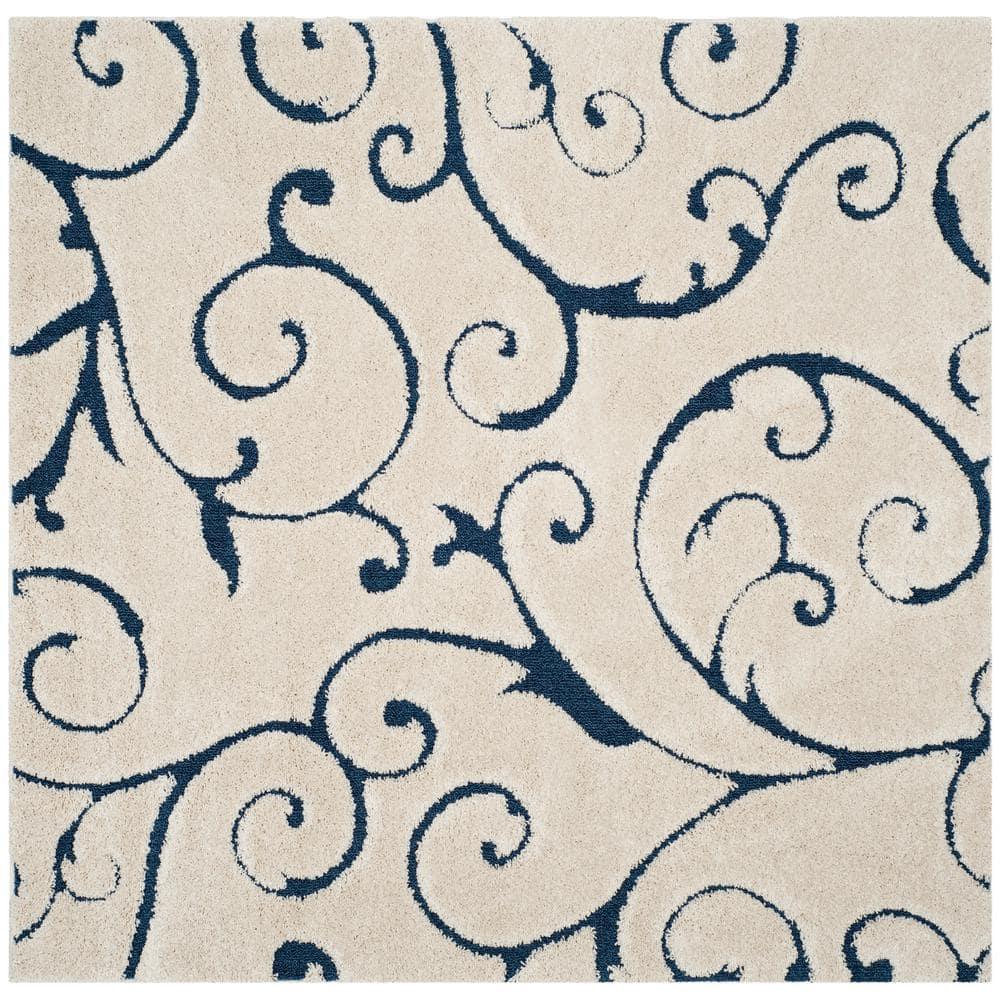Florida Shag SG455 Power Loomed Indoor Area Rug - Cream/Blue - 9'x9' - Safavieh.