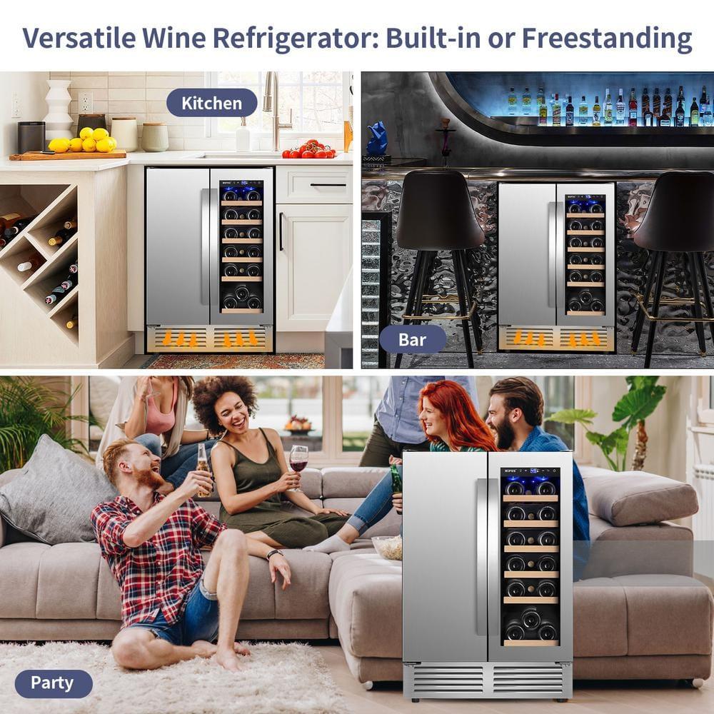 24 Inch Dual Zone 18 Bottle and 57 Can Wine & Beverage Refrigerator Built-in/Freestanding Cooler for Beer Wine Drink with Built-In Light Classic Series