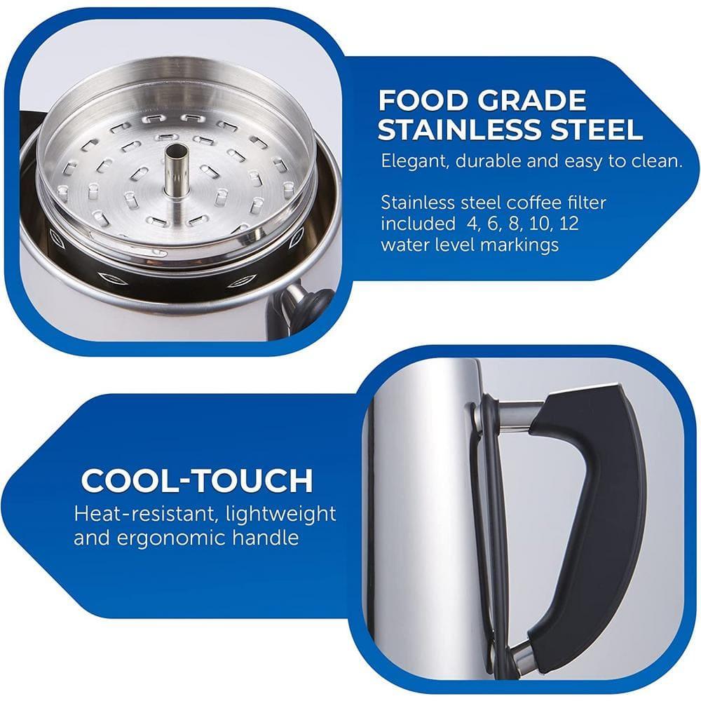 Elite Gourmet Stainless Steel 12-Cup Coffee Percolators