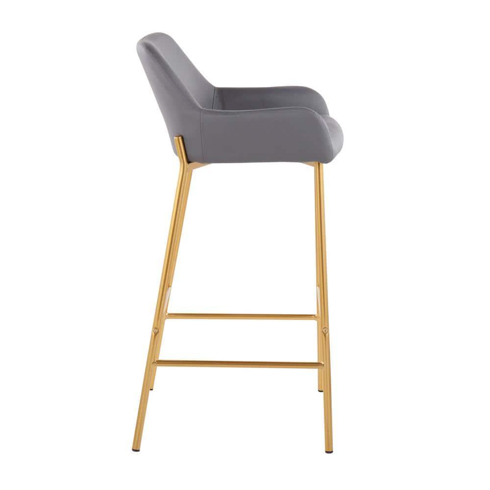 Set of 2 Daniella Metal Faux Leather Barstools Gold/Gray - LumiSource: Upholstered, Fixed Height, with Back