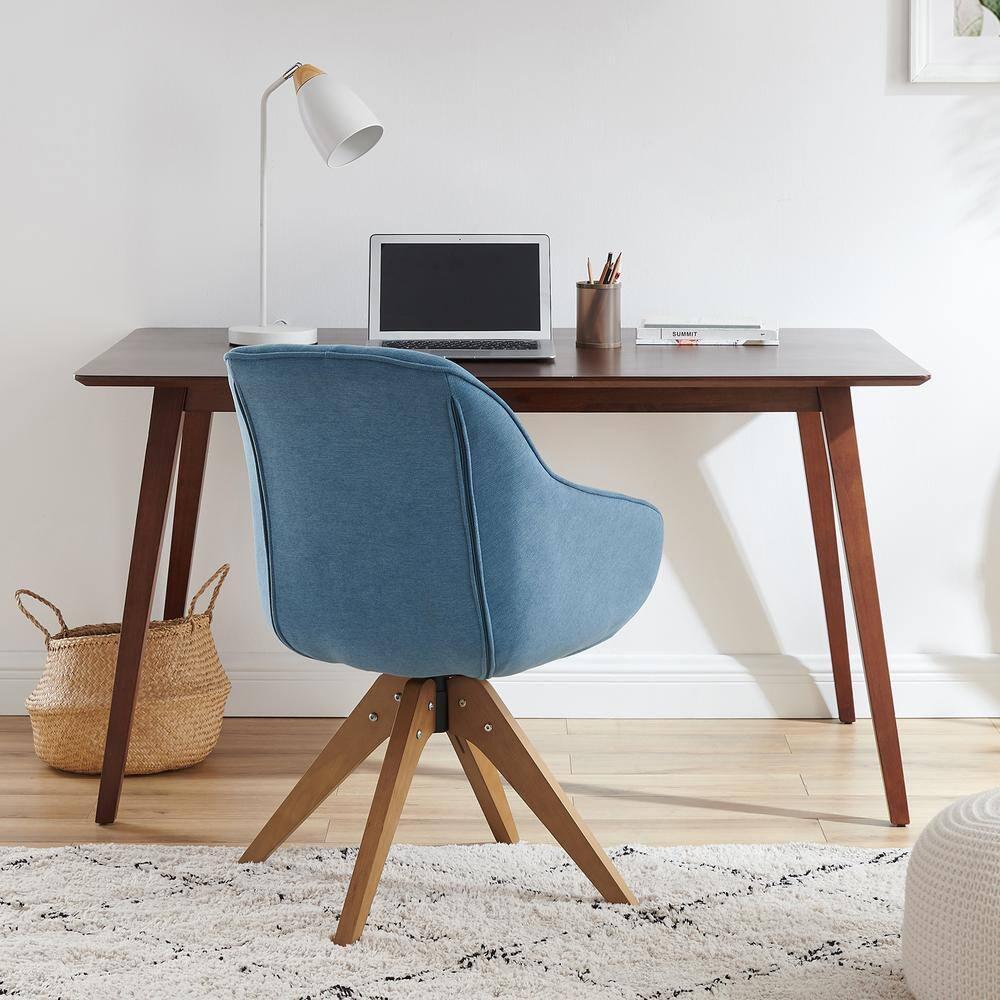 Art Leon Mid Century Accent Chair Fabric Swivel Beech Wood Legs, Light Blue