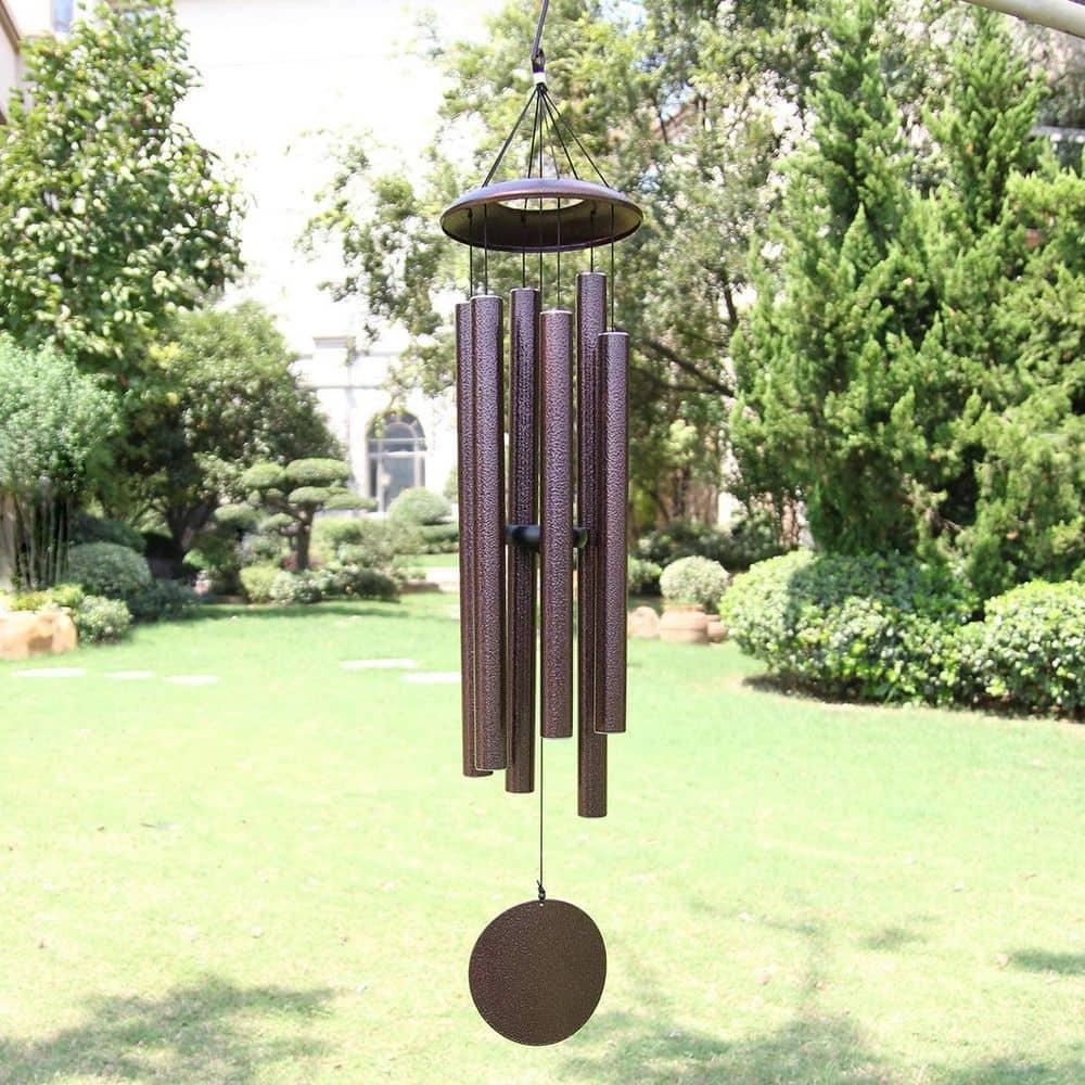 BSHAPPLUS® 45" Wind Chimes for Outside, Heavy Duty Wind Chimes,Memorial Wind Chimes with 6 Large Deep Tone Aluminum Tubes for loss of loved one,Home Garden Hanging Decor,Brown