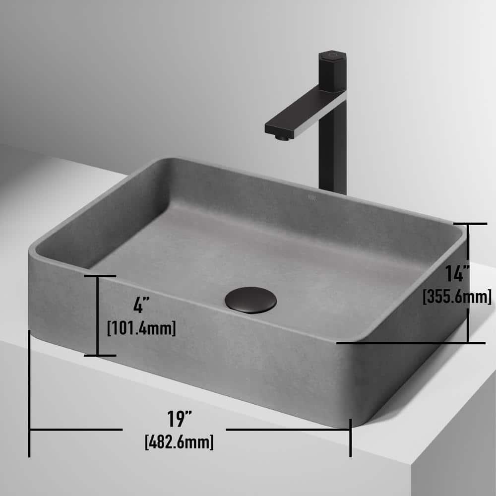 Tarragona Gothic 19" L x 14" W x 4" H Gray Concreto Stone Handmade Rectangular Vessel Bathroom Sink