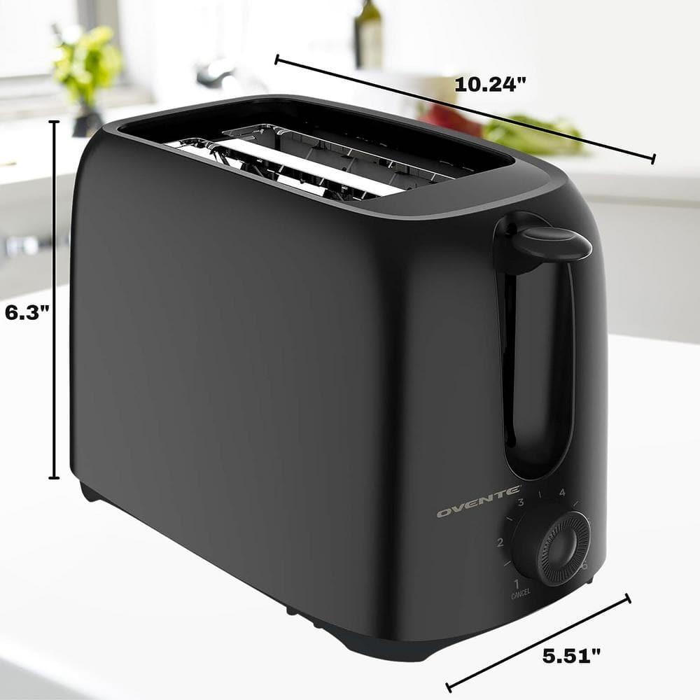 OVENTE Electric 2 Slice Toaster, 6 Shade Toast Settings, Removable Crumb Tray, Black TP2210B