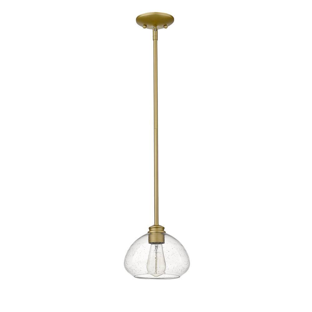 Satin Gold 8'' Mini Pendant Light with Seeded Glass Bowl