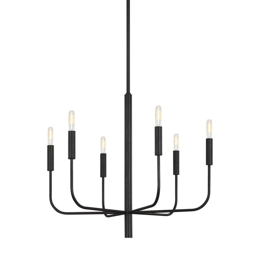 Brianna 24" Aged Iron 6-Light Chandelier with Candelabra Bulbs