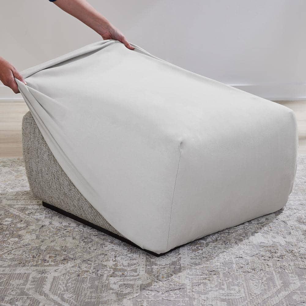 SureFit Ultimate Stretch Suede Square Ottoman Slipcover with Elastic Bottom, Single Light Gray Ottoman Cover