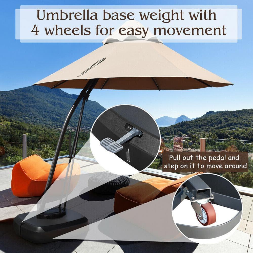 Canddidliike 11 Feet Outdoor Cantilever Hanging Umbrella with Base and Wheels-Tan, Patio Offset Umbrella with Easy Tilt Adjustment, Offset Hanging Umbrella, Sunshade Umbrella Canopy