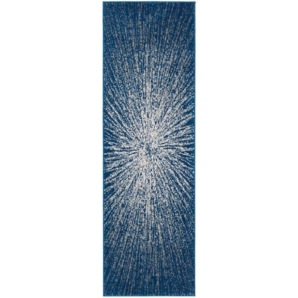 Evoke EVK228 Power Loomed Indoor Runner - Navy/Ivory - 2'2"x7' - Safavieh
