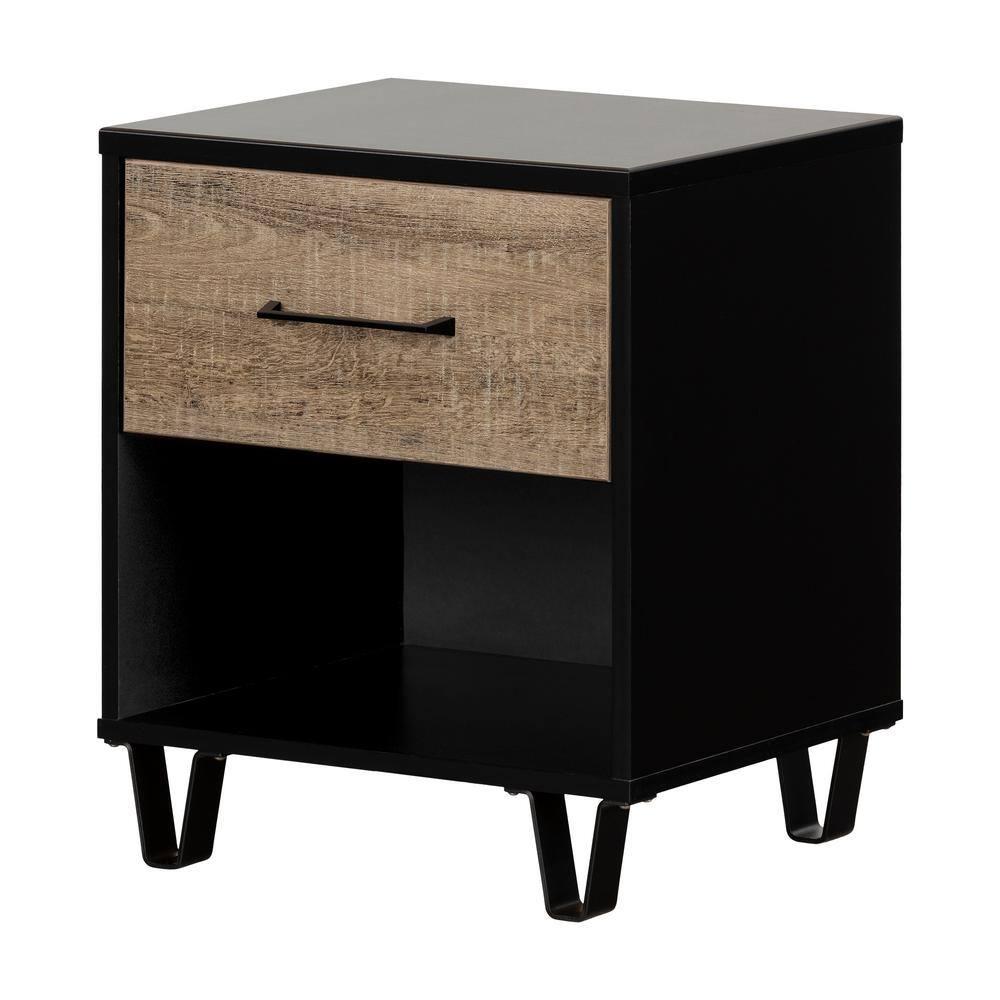 Arlen 1-Drawer Nightstand Weathered Oak and Matte Black