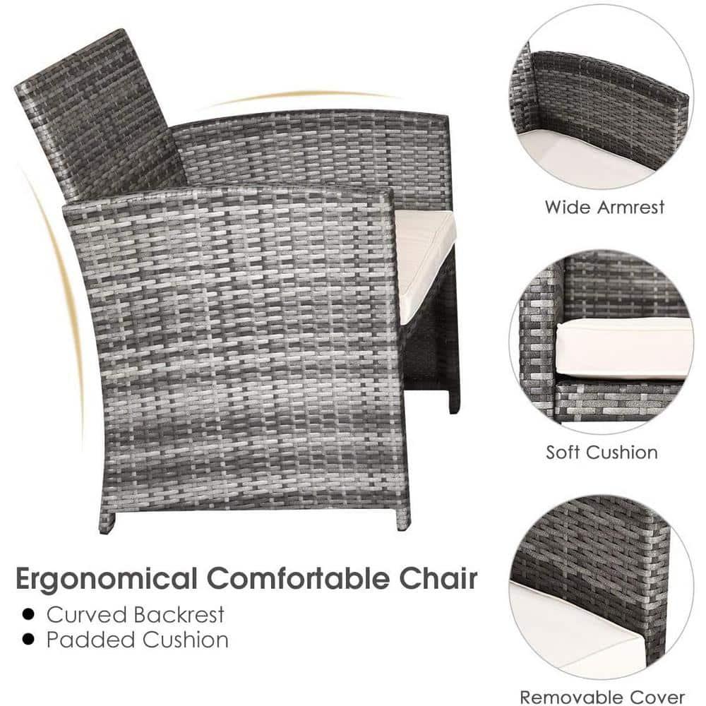 Costway 4PCS Rattan Patio Furniture Set Garden  Sofa Cushioned Seat Mix Gray Wicker