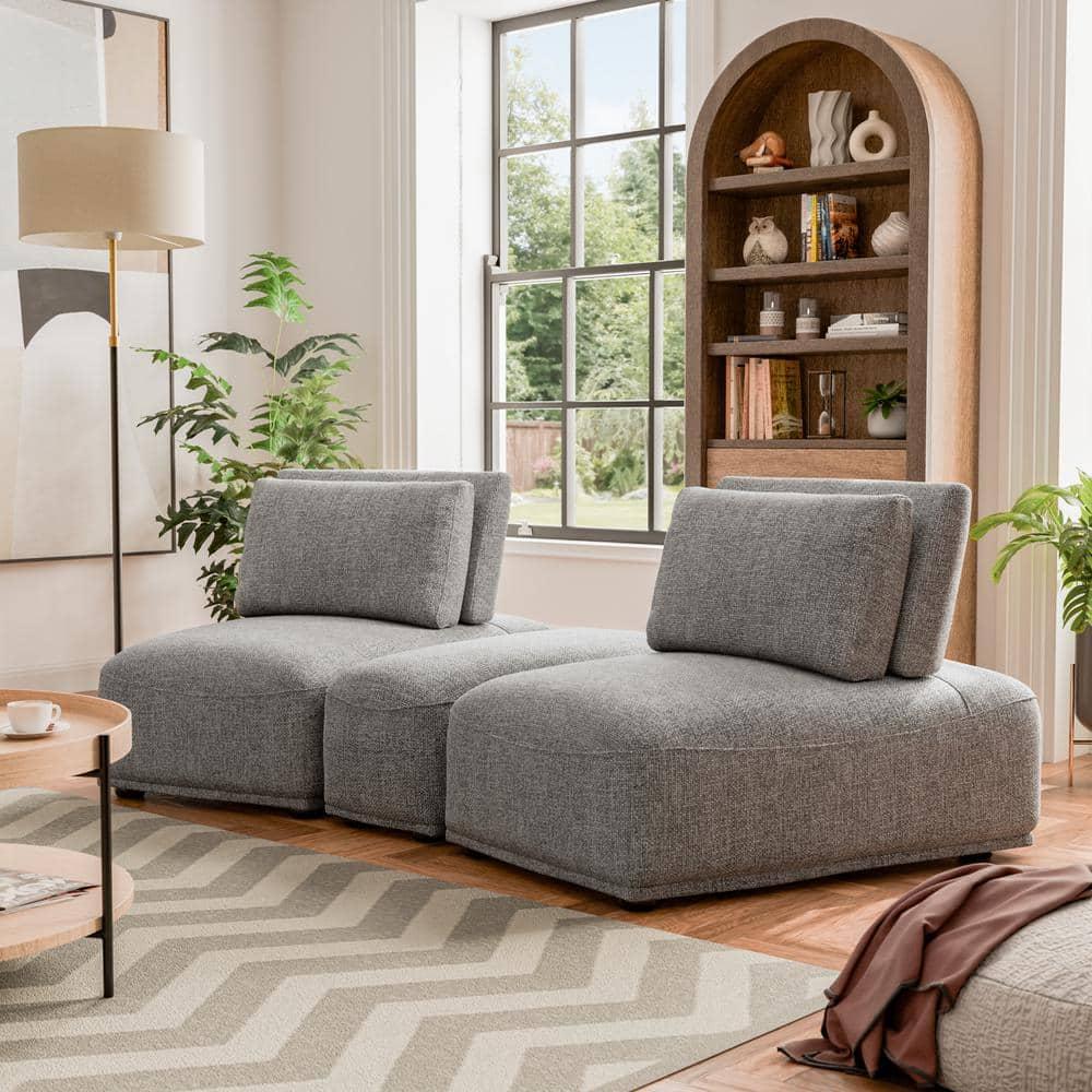 HOMES: Inside + Out Povoa Modern Modular Trapezoidal Armless Chair Chenille with Extendable Backrest Gray