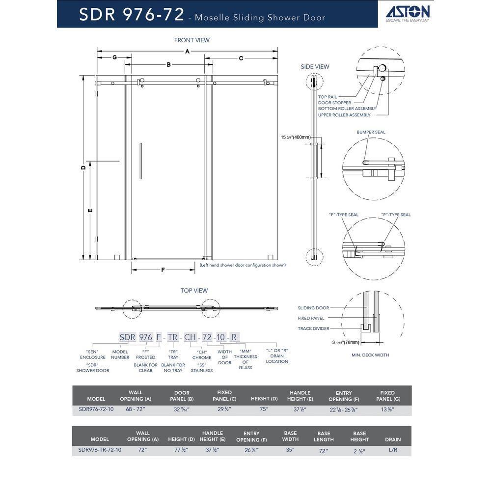 Moselle 75" H Single Sliding Frameless Shower Door