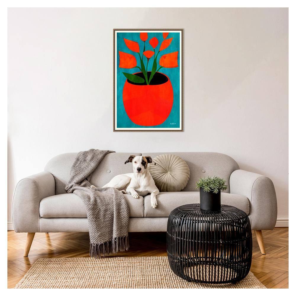 23"x33" Red Blossoms by Bo Anderson Framed Canvas Wall Art Print Bronze - Amanti Art