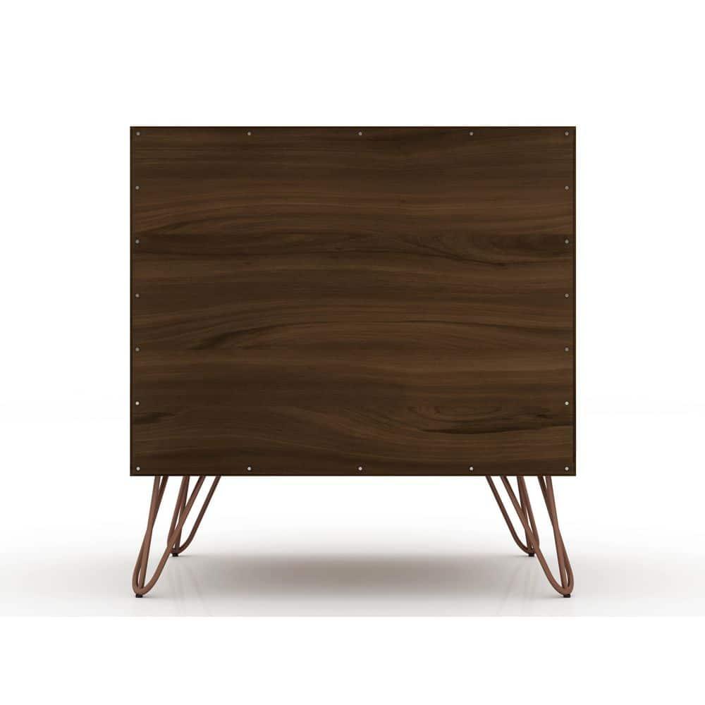 1.0 Rockefeller Nightstand Brown - Manhattan Comfort: Modern Bedside Table with Storage, Shelving & Metal Glides