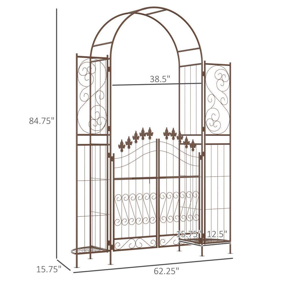 Outsunny 54.25'' W x 15.25'' D Metal Arbor with Gate in Brown