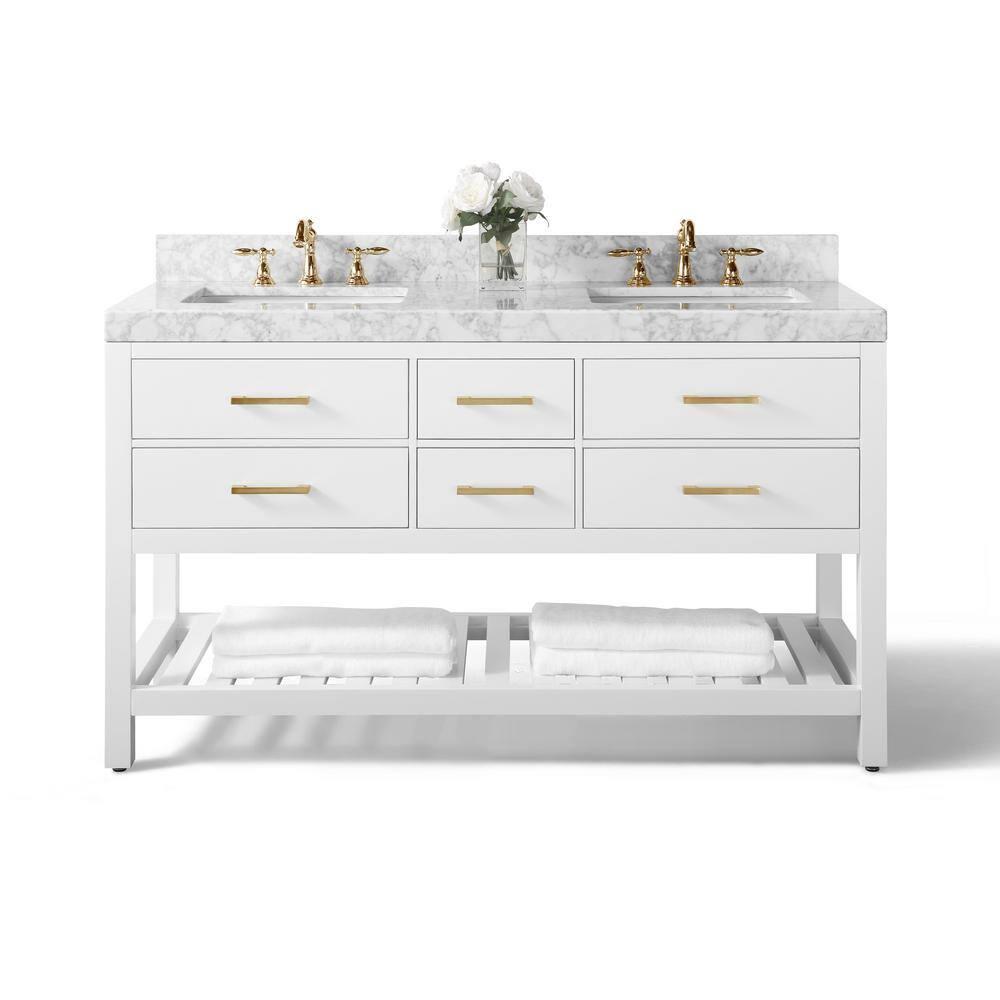 Ancerre Designs Elizabeth 60" Bathroom Vanity Set with Gold Hardware in White