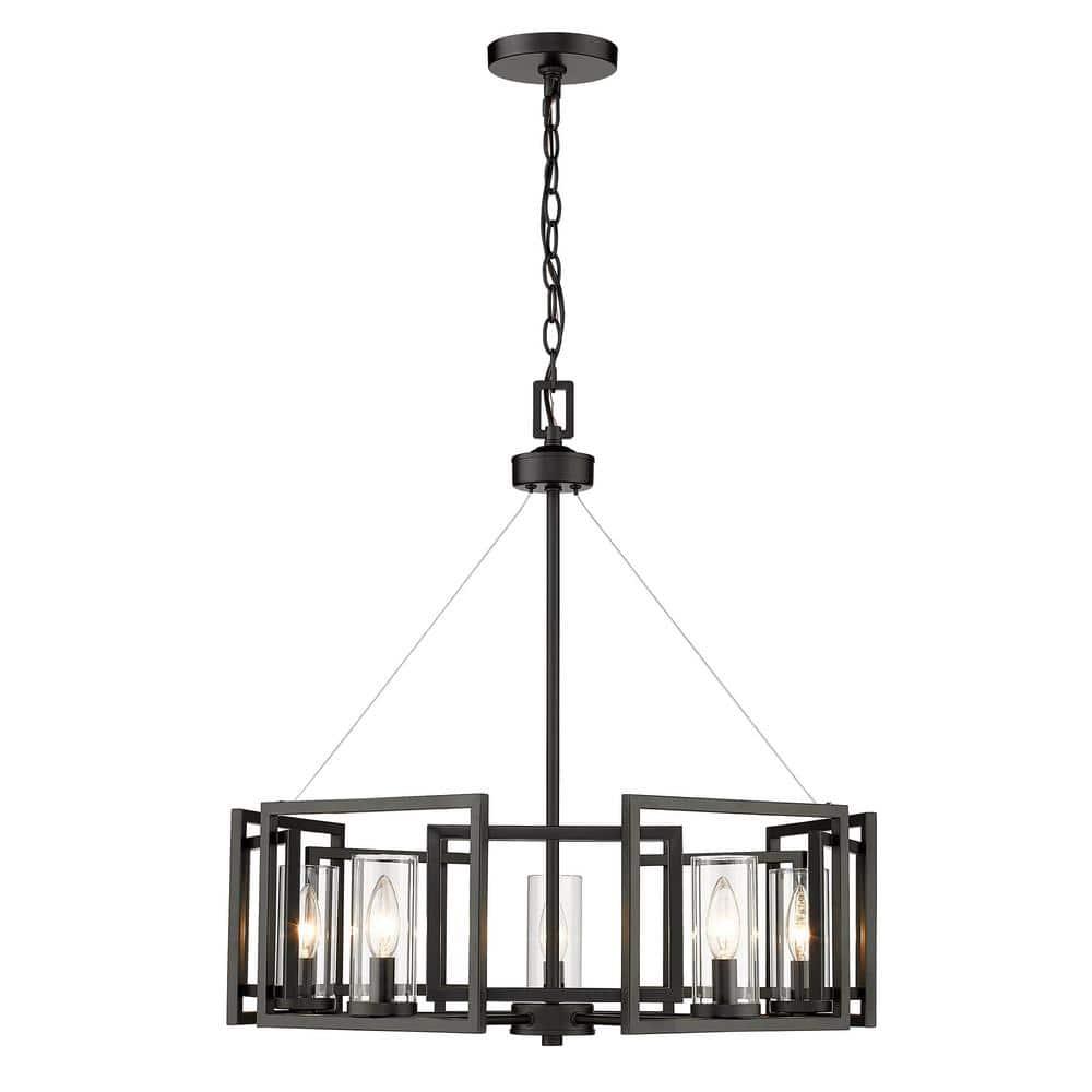 Golden Lighting Marco 5-Light Chandelier in Matte Black with Clear Glass