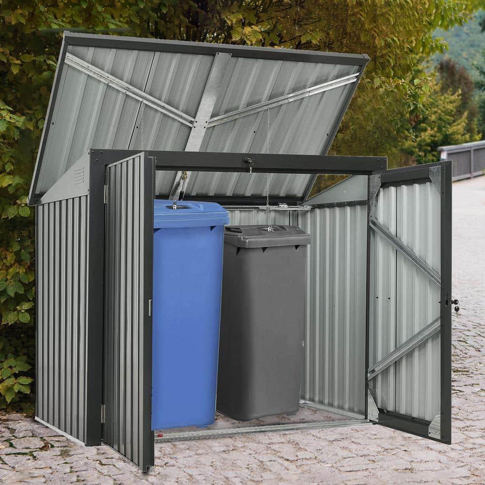 iYofe 5 Ft. W X 3 Ft. D Outdoor Galvanized Steel Garbage Bin Shed，Metal Trash Can Storage，Lockable Shed